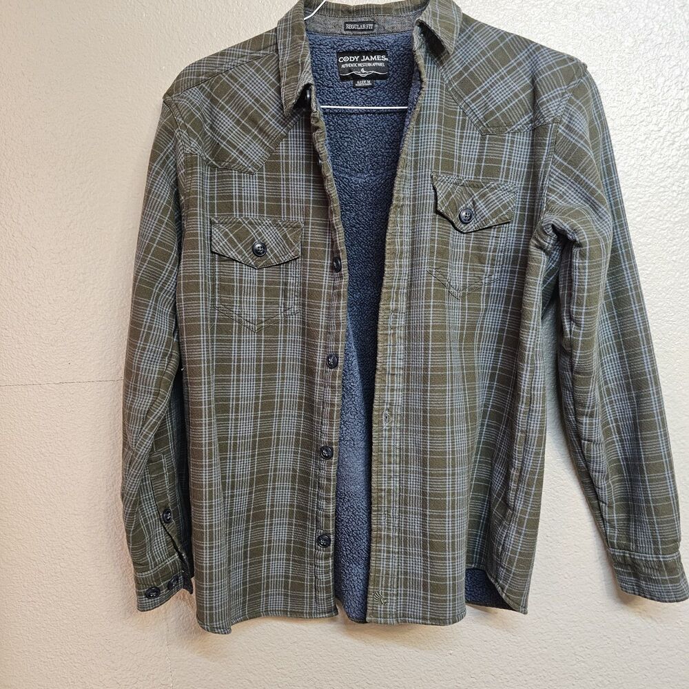 Cody James Mens M Plaid Fleece Lined Flannel Shirt Jacket Green Western FF607